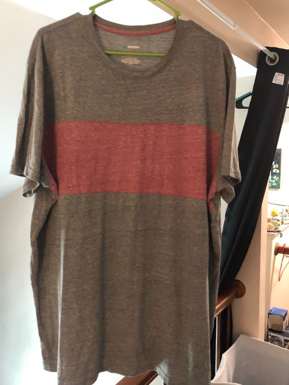 2XL, Sonoma, Gray & Red Scoop Neck Short Sleeve Shirt; Good Condition